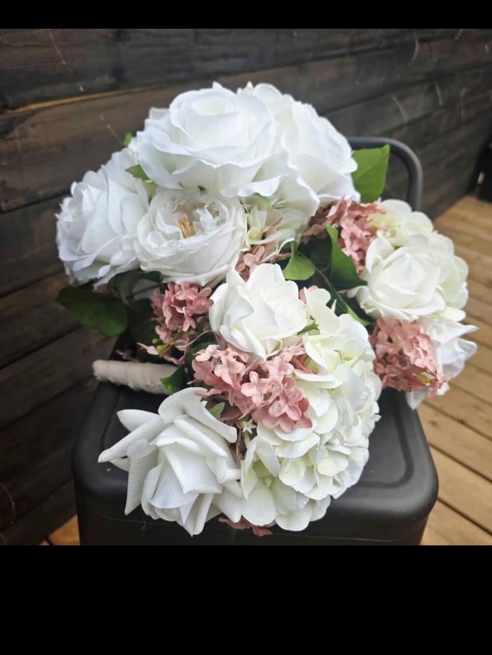 White and Blush Artificial Rose & Hydrangea Bouquet -1 Bride 2x Bridesmaid